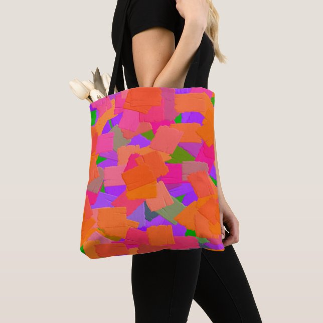Tote Bag Abstrait rose, orange et violet (De près)