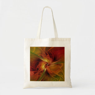 Tote Bag Abstrait Rouge Orange Brown Vert Fractal Art Flowe