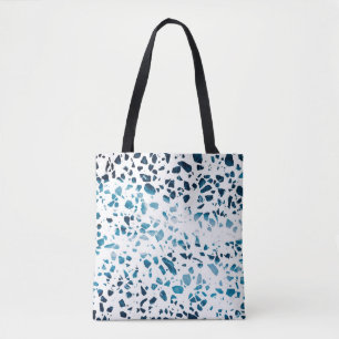 Tote Bag Abstrait Terrazzo Mosaic Marine et Motif bleu clai