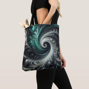 Tote Bag Abstrait vert, argent et noir