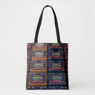 Tote Bag Abstraite bande Cassette musique rétro néon de bac