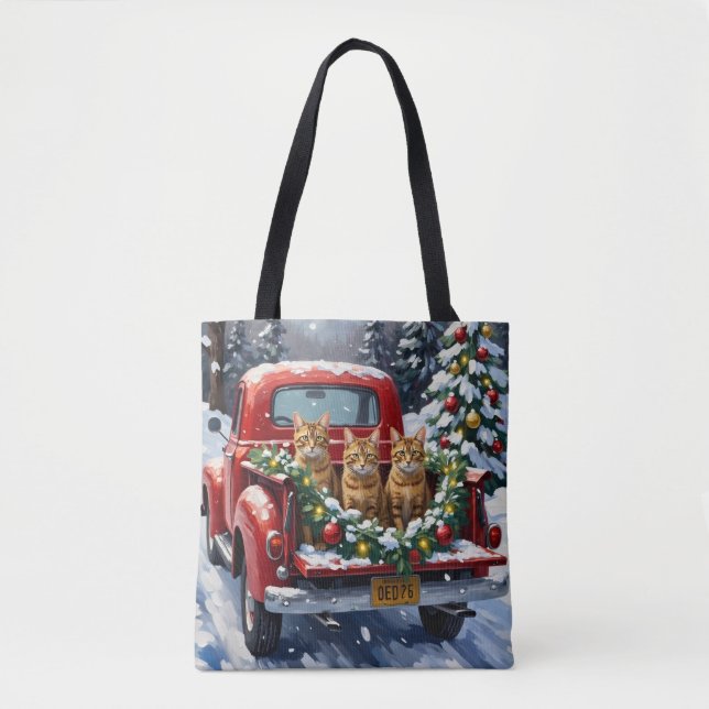 Tote Bag Abyssinian Cat Christmas Red Truck Holiday (Devant)