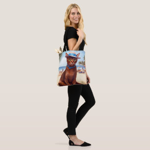 Tote Bag Abyssinian cat on Beach, cadeau d'été pour amoureu