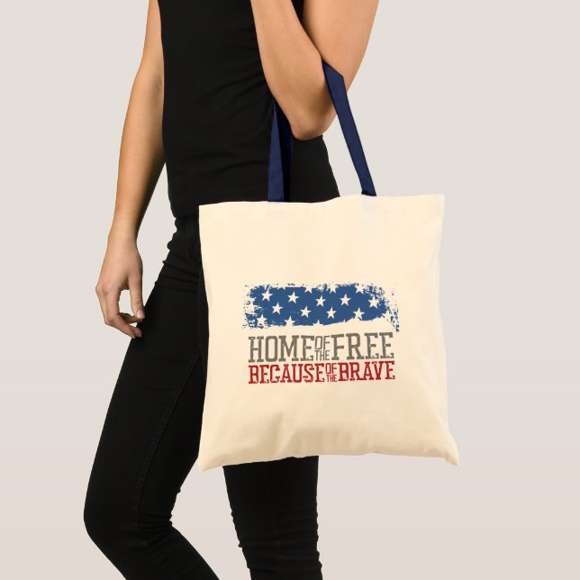 Tote Bag Accueil des libres à cause du brave drapeau améric (Devant (produit))
