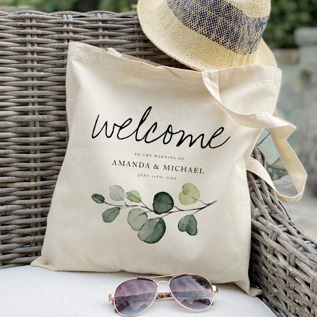 Tote Bag Accueil mariage feuille Eucalyptus Cadeau (Créateur téléchargé)
