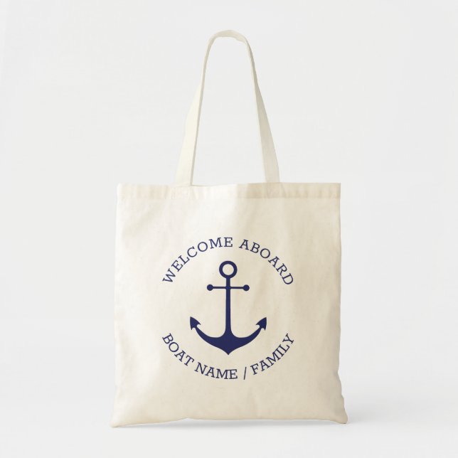 Tote Bag Accueil personnalisé à bord ancre nautique bleu bl (Devant)