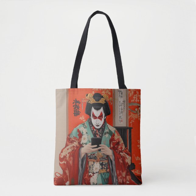 Tote Bag Acteur Kabuki avec téléphone cellulaire (Devant)
