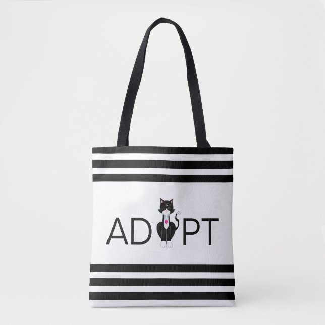 Tote Bag Adoptez le chat sauvage Tuxedo moderne (Devant)