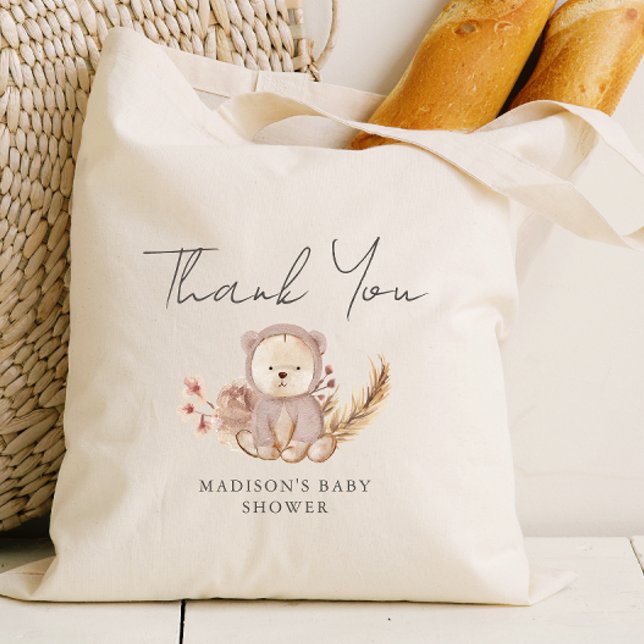 Tote Bag Adorable Boho Botanique Sweet Bear Baby shower (Créateur téléchargé)