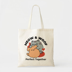 Tote Bag Adorable chat et chien Hug - Meow & Woof Design