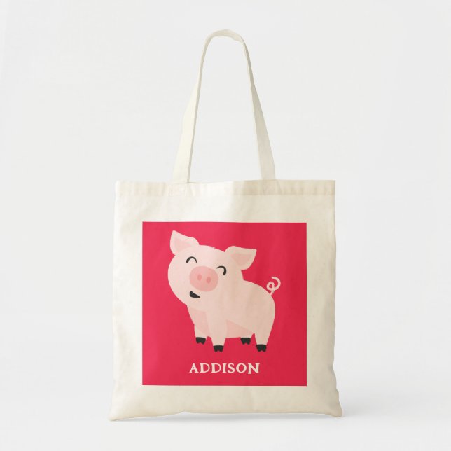 Tote Bag Adorable élevage de cochon Floral Personnalisé (Devant)