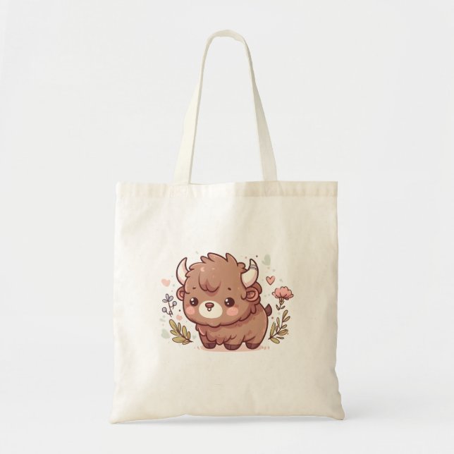 Tote Bag Adorable Pastel Bison - Cute Kawaii Wildlife Art (Devant)