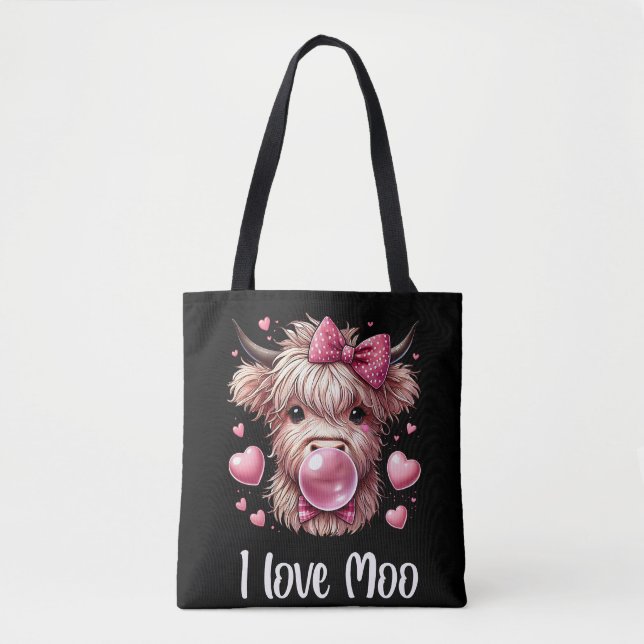 Tote Bag Adorable Vache de Saint-Valentin (texte blanc) (Devant)