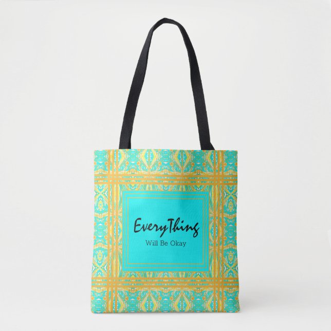 Tote Bag Affirmation Tout ira bien Bleu et Or (Devant)