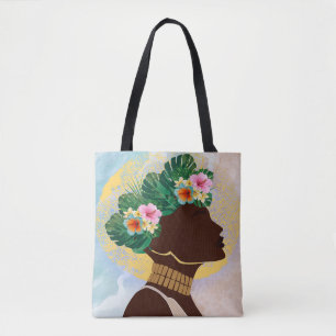 Tote Bag Afro-Américaine Femme Florale Couronne