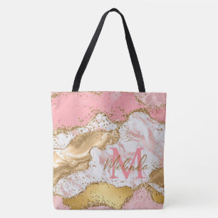 Tote Bag Agate des séquences or et rose