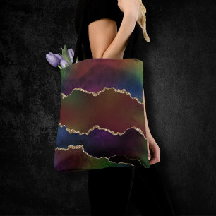 Tote Bag Agate foncé intense Moody Rainbow Jewel Tone