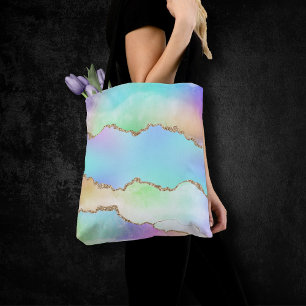 Tote Bag Agate Holo   Faux Iridescente Pastel Ombre Marble