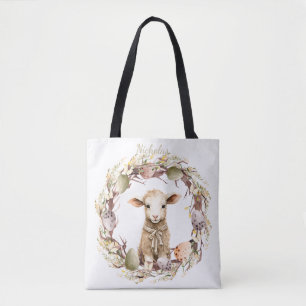 Tote Bag Agneau de Pâques personnalisé à l'aquarelle