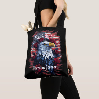 Tote Bag Aigle Drapeau Américain Liberté Étoiles Bandes Pou