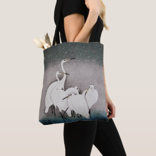 Tote Bag Aigrettes japonaises Grues Koson Neige d'hiver