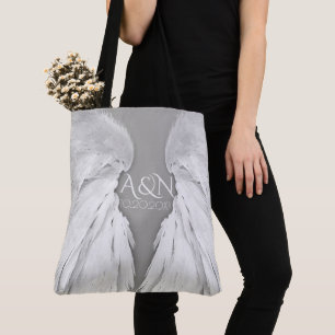 Tote Bag AILES ANGEL Initiales Mariages Élégant gris