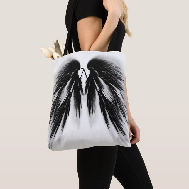 Tote Bag AILES D'ANGE Noir Gris Monogramme (De près)