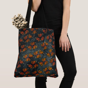Tote Bag Ailes de papillon monarque orange marbrées gris