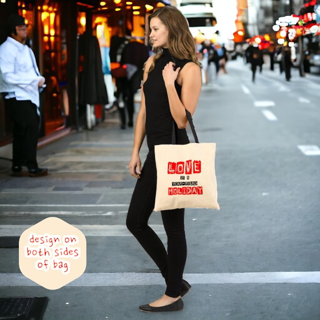 Tote Bag Aimer Toute L'Année Vacances Rouge Typographie Noi (A fun reusable, double sided design tote. )