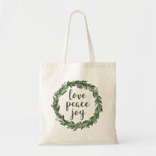 Tote Bag Aimez La Joie De La Paix. Aquarelle hiver couronne