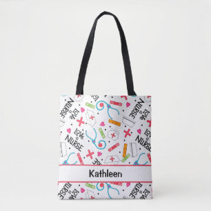 Tote Bag Aimez un nom blanc d'art d'infirmière personnalisé