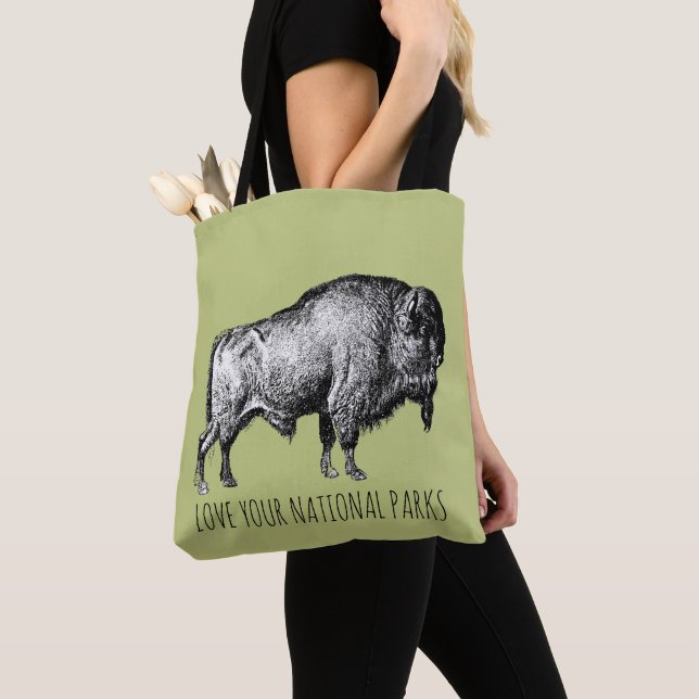 Tote Bag Aimez vos parcs nationaux Buffalo (De près)