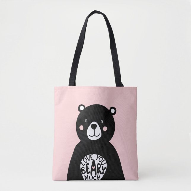 Tote Bag Aimez-vous Béatir beaucoup entendre Ours Rose Fill (Devant)