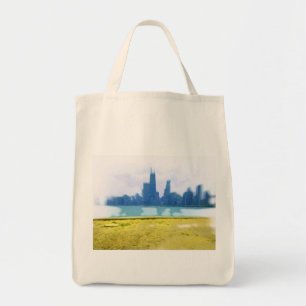 Tote Bag Air Brossé Chicago Skyline Art