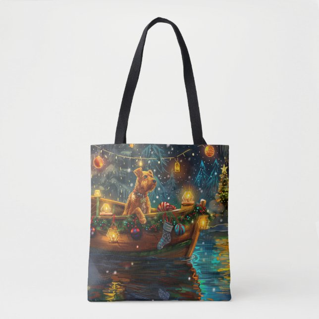 Tote Bag Airedale Noël Festival Voyage (Devant)