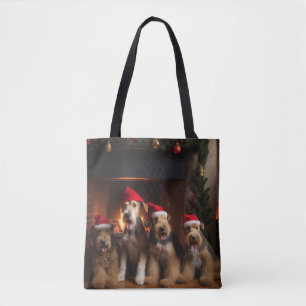 Tote Bag Airedale près de la cheminée Noël