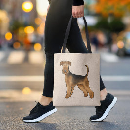Tote Bag Airedale Terrier Dessin Chien Sur Beige