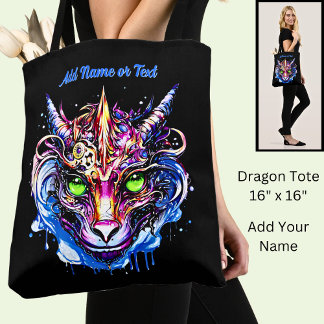 Tote Bag Ajouter le nom Texte, Imaginaire rose bleu Dragon 