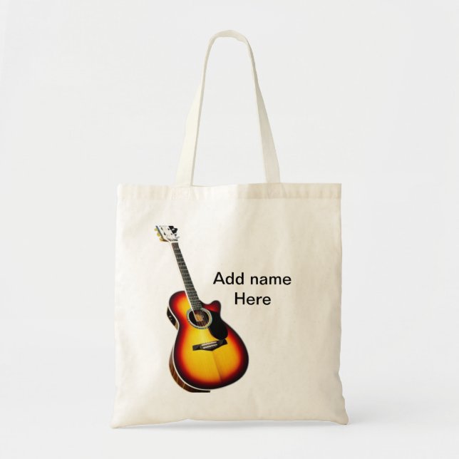 Tote Bag Ajouter votre nom texte brun acoustique guitare éd (Devant)