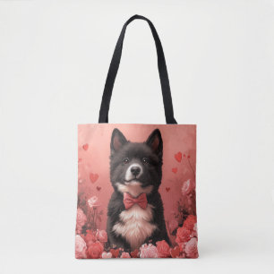 Tote Bag Akita Américain avec Roses - Saint-Valentin