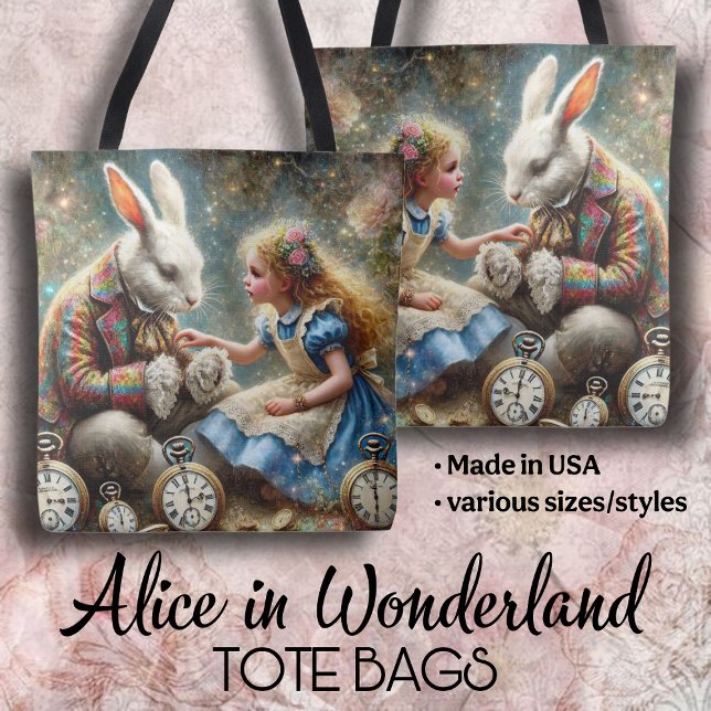 Tote Bag Alice and Rabbit Wonderland Fantasy Art (Créateur téléchargé)