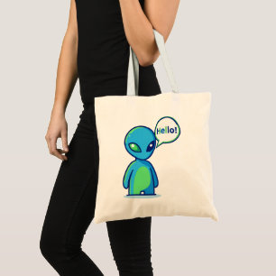 Tote Bag Alien bleu mignon disant bonjour