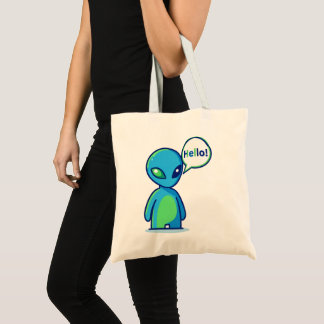 Tote Bag Alien bleu mignon disant bonjour