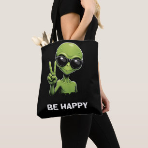 Tote Bag Alien mignon avec deux doigts levés