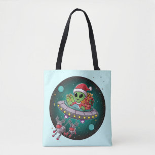 Tote Bag Alien Père Noël dans UFO