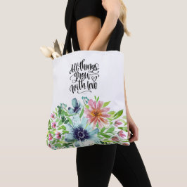 Tote Bag All things grow with love bolso de tela con flores