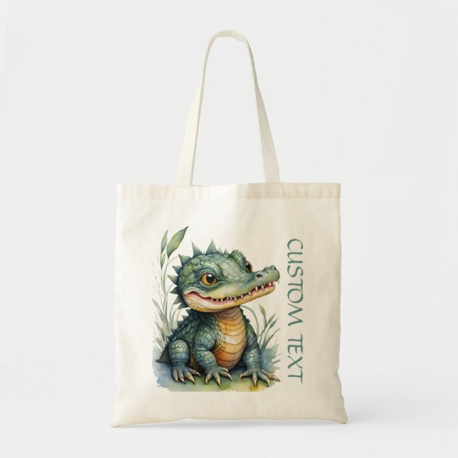 Tote Bag Alligator Crocodile bébé animal école d'aquarelle (Devant)