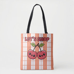 Tote Bag Allons faire du shopping, Cerises, Tartan