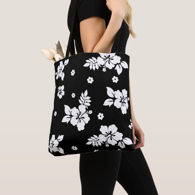 Tote Bag Aloha Black Classic Motif Hawaïen (De près)