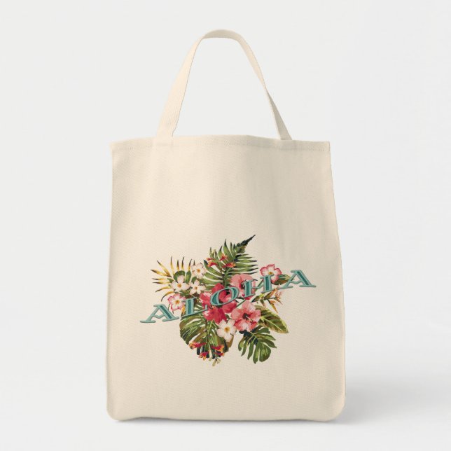 Tote Bag Aloha floral tropical (Devant)